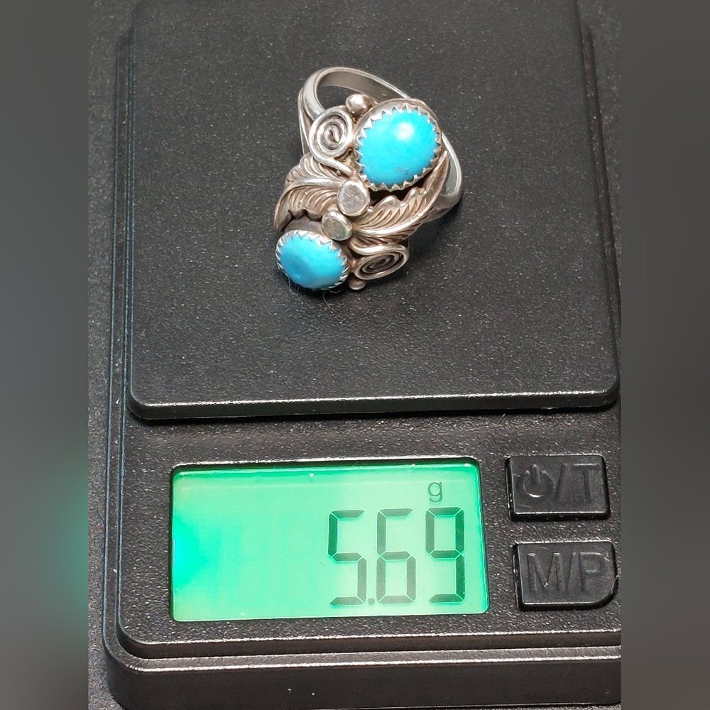 Native American Sterling Silver Turquoise Ring Signed M Size 8 - Picture 8 of 11